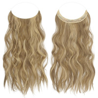 Невидиме дротяне нарощування волосся FESHFEN з прозорою ниткою, довгий 40 см хвилястий, світло-коричневий та блонд (0093)