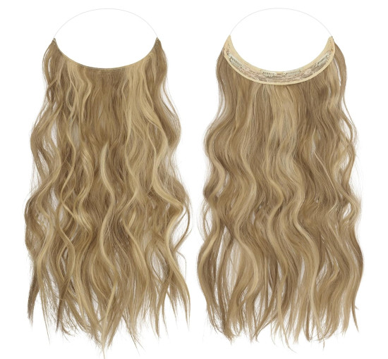 Невидиме дротяне нарощування волосся FESHFEN з прозорою ниткою, довгий 40 см хвилястий, світло-коричневий та блонд (0093)