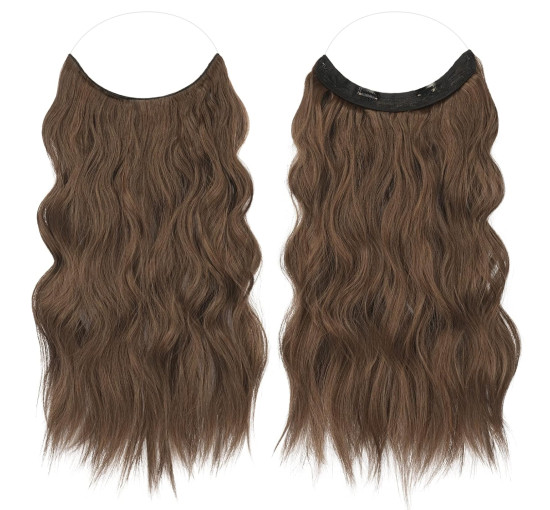 Невидиме дротяне нарощування волосся FESHFEN з прозорою ниткою, довгий 50 см хвилястий, коричневий та світло-коричневий колір M18 (0091)