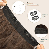 Невидимое проволочная наращивание волос FESHFEN с прозрачной нитью, длинный 50 см волнистый, коричневый и светло-коричневый цвет M18 (0091)