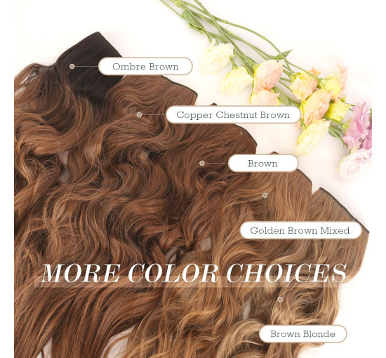 Невидиме дротяне нарощування волосся FESHFEN з прозорою ниткою, довгий 50 см хвилястий, коричневий та світло-коричневий колір M18 (0091)