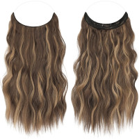 Невидиме дротяне нарощування волосся FESHFEN з прозорою ниткою, довгий 50 см хвилястий, медово-русявий та світло-коричневий (0088)