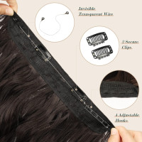 Невидимое проволочное наращивание волос FESHFEN с прозрачной нитью, длинный 50 см волнистый, удлинение темно-коричневого (0094)