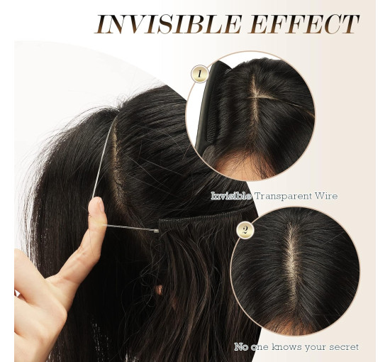 Невидиме дротяне нарощування волосся FESHFEN з прозорою ниткою, довгий 50 см хвилястий, подовження темно-коричневого (0094)