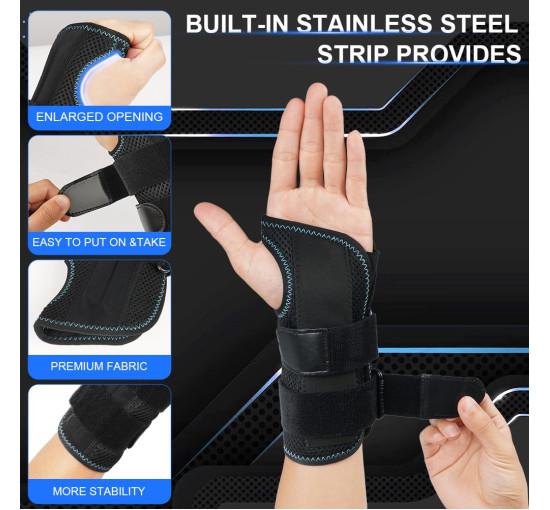 Компресійний бандаж для підтримки зап'ястя AOGOE з 3 металевими шинами, лівий-L (0144)