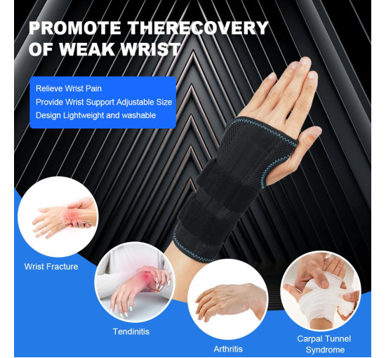 Компресійний бандаж для підтримки зап'ястя AOGOE з 3 металевими шинами, лівий-L (0144)