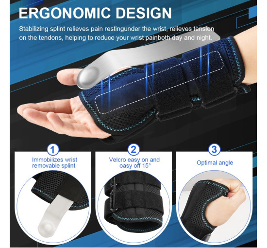 Компресійний бандаж для зап'ястя AOGOE з 3 металевими шинами, правий-L (0143)