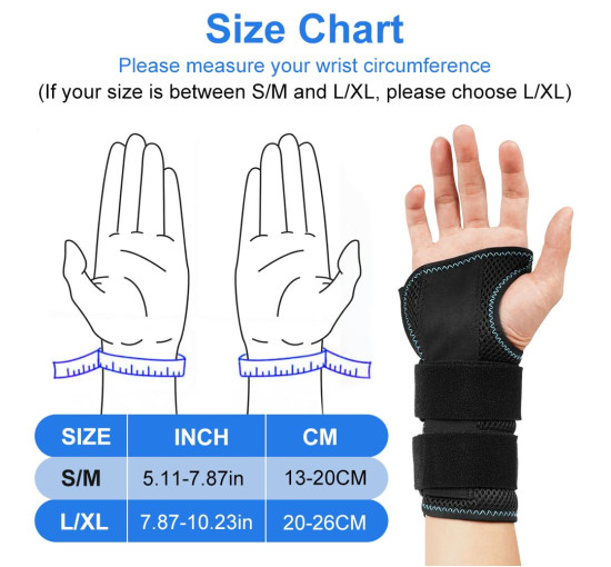 Компресійний бандаж для зап'ястя AOGOE з 3 металевими шинами, правий-L (0143)
