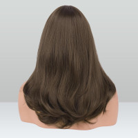 Парик FESHFEN среднего коричневого цвета с челкой, синтетический прямой парикмахерский узор с натуральными волосами, 18 дюймов (0099)