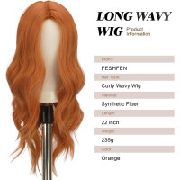 Помаранчеві перуки для жінок FESHFEN 22 дюйми, синтетична перука для щоденного косплею (0098)