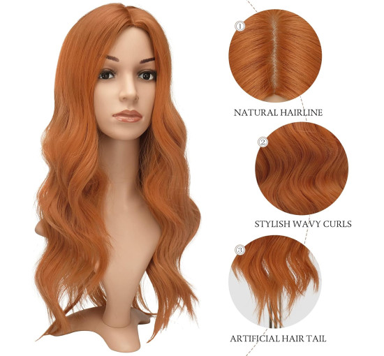 Помаранчеві перуки для жінок FESHFEN 22 дюйми, синтетична перука для щоденного косплею (0098)
