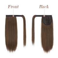 Прямий хвіст FESHFEN, подовжений 14 дюймів, натуральний довгий хвіст, обгортання навколо, перуки для жінок, колір мохово-коричневий (0117)