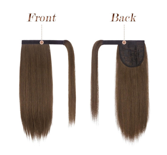 Прямий хвіст FESHFEN, подовжений 14 дюймів, натуральний довгий хвіст, обгортання навколо, перуки для жінок, колір мохово-коричневий (0117)