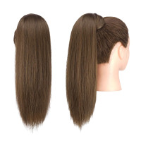 Прямой хвост FESHFEN, удлиненный 14 дюймов, длинный натуральный хвост, обертывание вокруг, парики для женщин, цвет мохово-коричневый (0117)