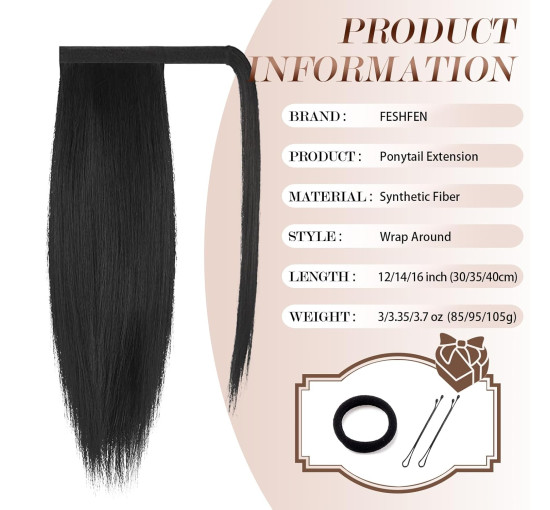 Прямий хвіст FESHFEN, подовжений 14 дюймів, натуральний довгий хвіст, обгортання навколо, перуки для жінок, колір мохово-коричневий (0117)