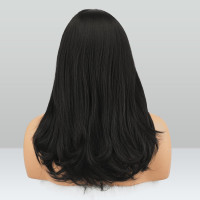 Синтетические волосы FESHFEN натурального вида для женщин, парик с челкой18 дюймов, натуральный черный (0102)