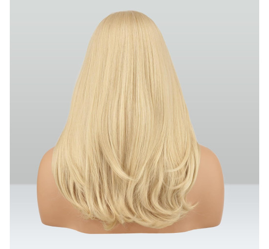 Синтетичне волосся FESHFEN натурального вигляду для жінок, перука з чубчиком18 дюймів, світло-русявий (0101)