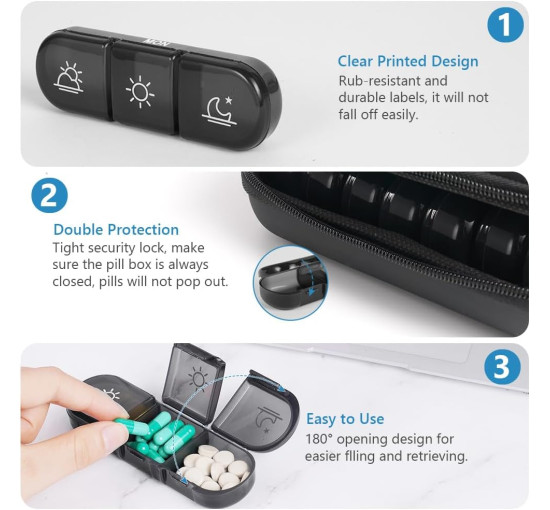 Органайзер для зручного зберігання таблеток ACWOO, чорна (2126)