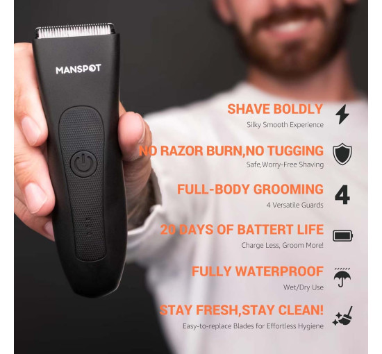 Тример для паху та волосся на тілі MANSPOT HC-W003A для чоловіків, чорний (3133)