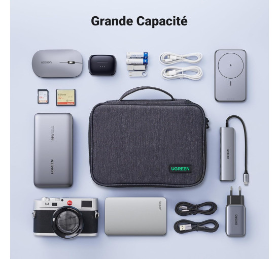 Багатофункціональна сумка UGREEN розмір L, чохол для зберігання планшета, зарядного пристрою, адаптера, зовнішнього жорсткого диска, чорна (0012)
