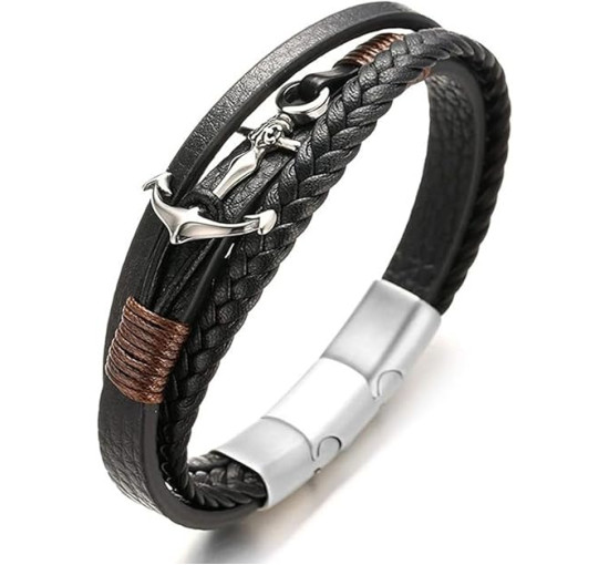 Чоловічий браслет Halukakah WS-HAJWEU2159P, з натуральної шкіри, чорний (4176)