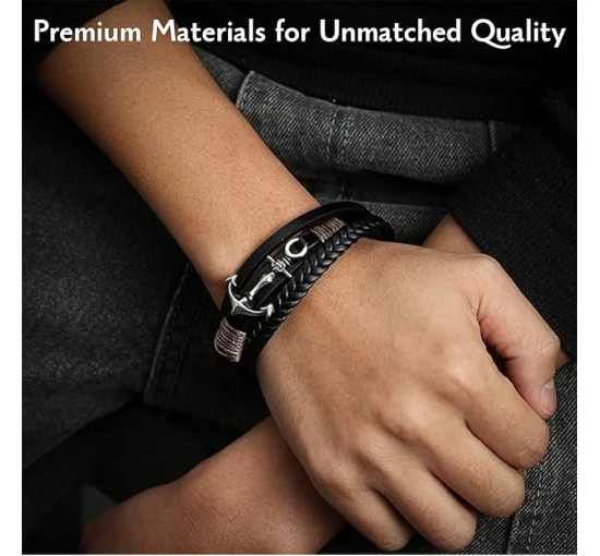 Чоловічий браслет Halukakah WS-HAJWEU2159P, з натуральної шкіри, чорний (4176)