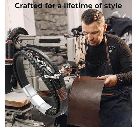 Чоловічий браслет Halukakah WS-HAJWEU2159P, з натуральної шкіри, чорний (4176)