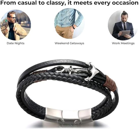 Чоловічий браслет Halukakah WS-HAJWEU2159P, з натуральної шкіри, чорний (4176)