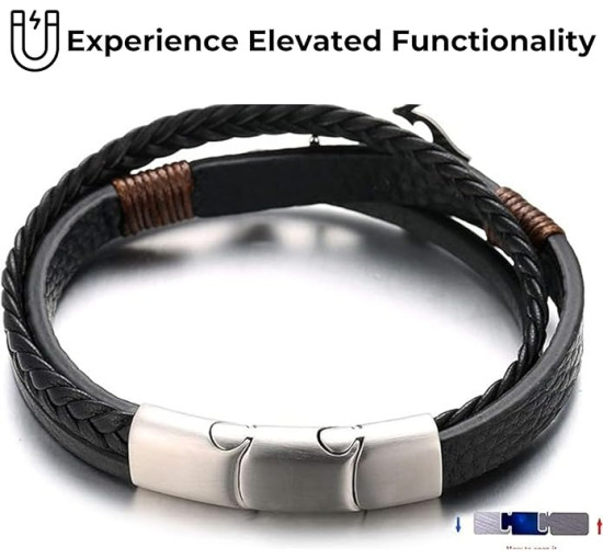 Чоловічий браслет Halukakah WS-HAJWEU2159P, з натуральної шкіри, чорний (4176)