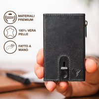 Чоловічий тонкий шкіряний гаманець Lavalen 3784 з розсувним механізмом, чорний (4071)