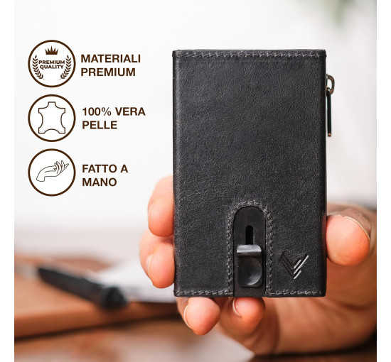 Чоловічий тонкий шкіряний гаманець Lavalen 3784 з розсувним механізмом, чорний (4071)