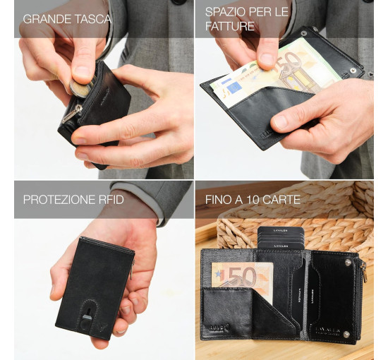 Чоловічий тонкий шкіряний гаманець Lavalen 3784 з розсувним механізмом, чорний (4071)