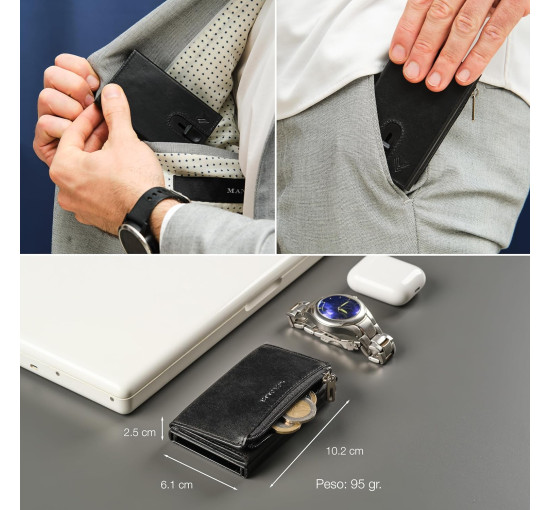 Чоловічий тонкий шкіряний гаманець Lavalen 3784 з розсувним механізмом, чорний (4071)