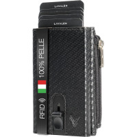 Чоловічий тонкий шкіряний гаманець Lavalen MC-3784 з розсувним механізмом, карбон (4072)