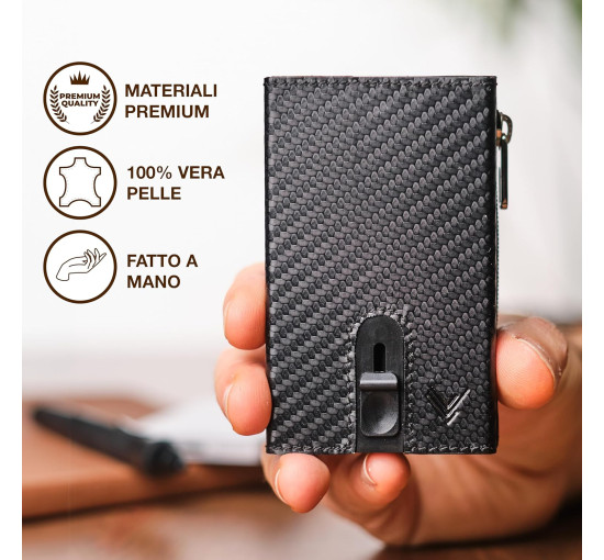 Чоловічий тонкий шкіряний гаманець Lavalen MC-3784 з розсувним механізмом, карбон (4072)