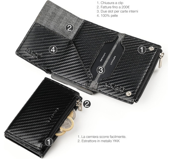 Чоловічий тонкий шкіряний гаманець Lavalen MC-3784 з розсувним механізмом, карбон (4072)
