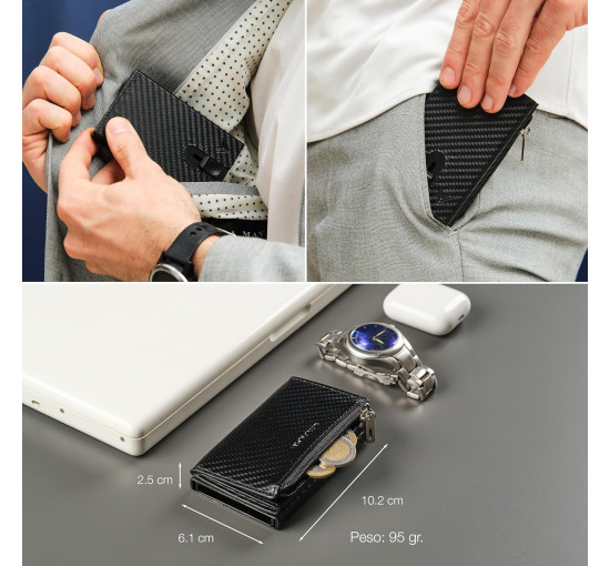 Чоловічий тонкий шкіряний гаманець Lavalen MC-3784 з розсувним механізмом, карбон (4072)