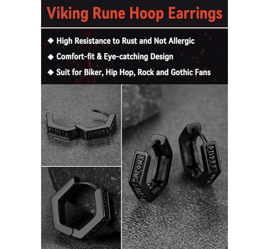 FaithHeart Сережки-кільця TE12901-FHX-U, з рунами вікінгів для чоловіків, гіпоалергенні, з нержавіючої сталі (5177)