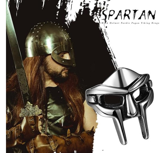 Flongo Чоловічі класичні кільця зі спартанською маскою, срібне (5033)