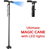 Складана телескопічна тростина Generic з алюмінію, з вбудованим ліхтарем, чорний (5020)