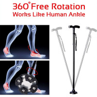 Складана телескопічна тростина Generic з алюмінію, з вбудованим ліхтарем, чорний (5020)