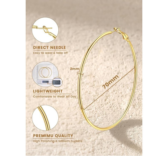 GOLDCHIC Великі круглі сережки-кільця для жінок, нержавіюча сталь, золотий (5180)