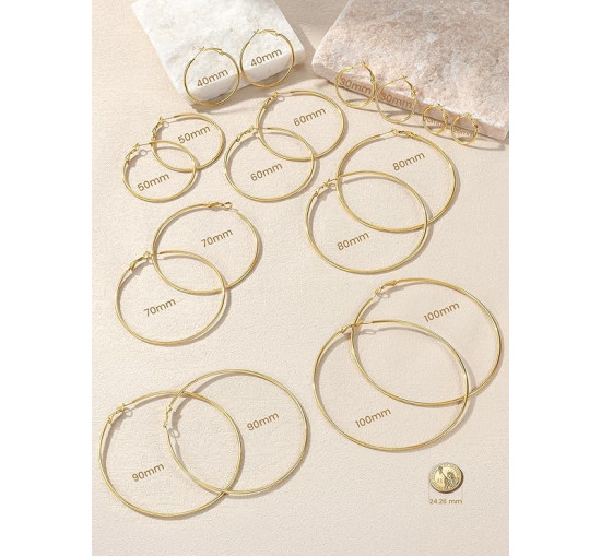 GOLDCHIC Великі круглі сережки-кільця для жінок, нержавіюча сталь, золотий (5180)