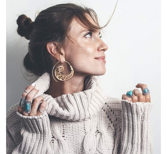 Hicarer 8 пар богемних вінтажних сережок з кілцями Hicarer-hook-Y, золотий (5174)