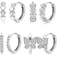JeweBella 4 пары серебряных серьг-колец JWBE-YZ-ER84-Hoop 925 пробы, гипоаллергенные, для девочек (5183)