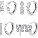 JeweBella 4 пари срібних сережок-кілець JWBE-YZ-ER84-Hoop 925 проби, гіпоалергенні, для дівчаток (5183)