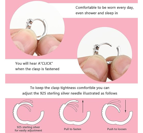 JeweBella 4 пари срібних сережок-кілець JWBE-YZ-ER84-Hoop 925 проби, гіпоалергенні, для дівчаток (5183)