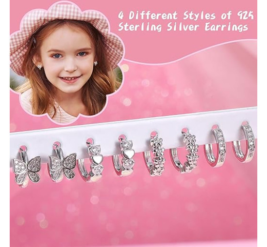JeweBella 4 пари срібних сережок-кілець JWBE-YZ-ER84-Hoop 925 проби, гіпоалергенні, для дівчаток (5183)
