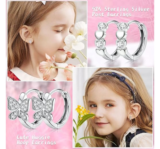 JeweBella 4 пари срібних сережок-кілець JWBE-YZ-ER84-Hoop 925 проби, гіпоалергенні, для дівчаток (5183)