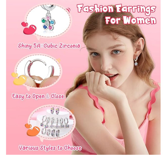 JeweBella 6 пар срібних сережок-кілець JWBE-XZQ-EH27, для жінок, хірургічна сталь, гіпоалергенний набір (5182)